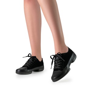 Suny Anna Kern  145 Dames Zwarte Nappa-Nubbuk Danssneakers met Splitzool